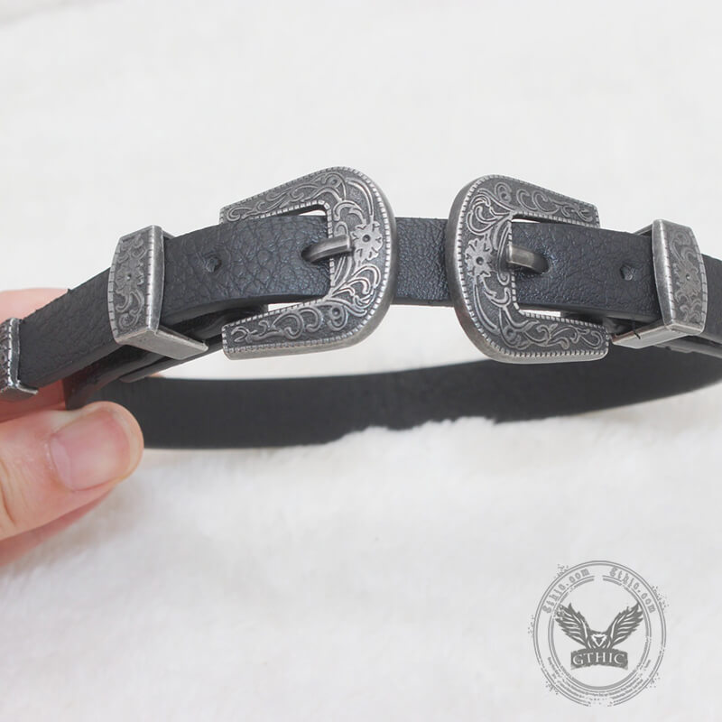 Gothic Floral Pattern Pu Leather Buckle Choker