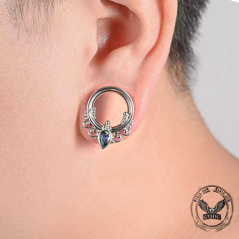Gothic Gem-set Stainless Steel Tunnel Ear Gauges
