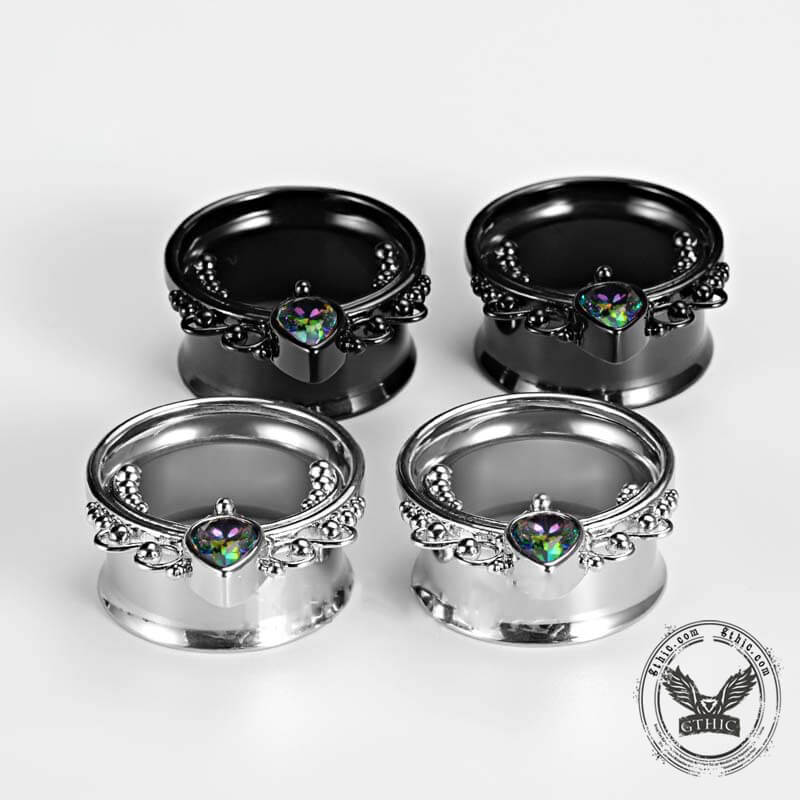 Gothic Gem-set Stainless Steel Tunnel Ear Gauges