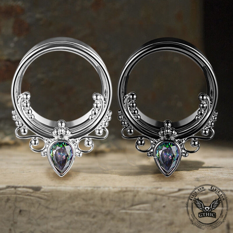 Gothic Gem-set Stainless Steel Tunnel Ear Gauges