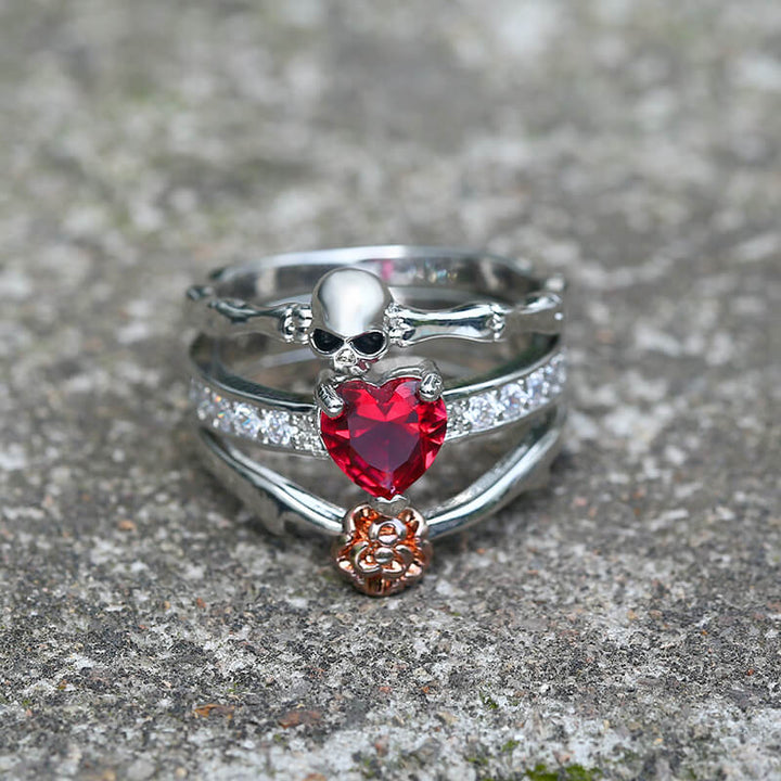 Gothic Heart Zircon Skull Brass Ring