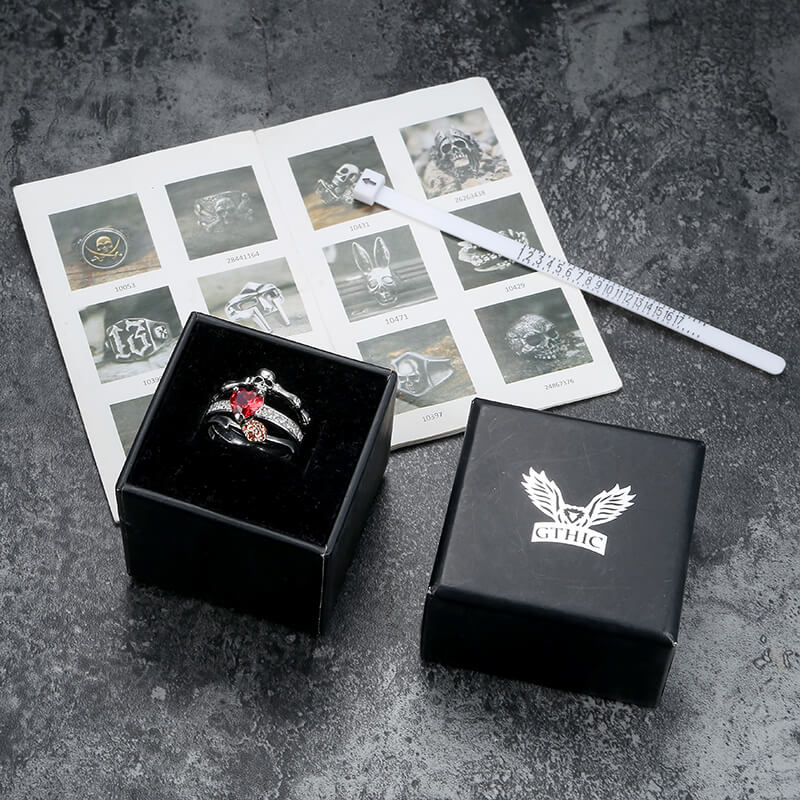 Gothic Heart Zircon Skull Brass Ring