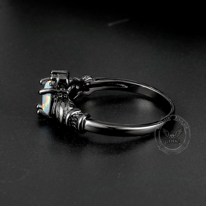 Gothic Love Heart Opal Brass Claddagh Ring