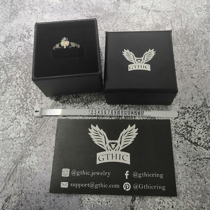 Gothic Love Heart Opal Brass Claddagh Ring