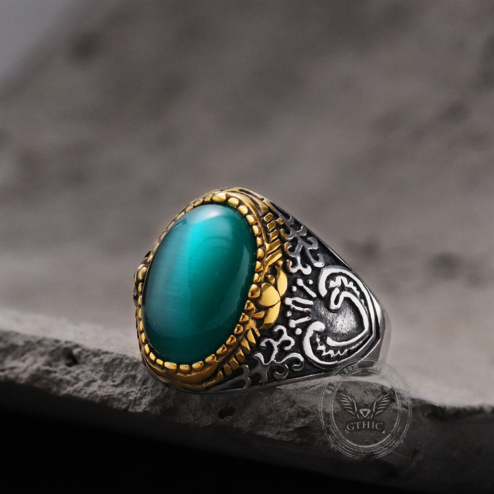 Gothic Pattern Gemstone Stainless Steel Ring