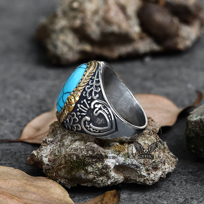Gothic Pattern Gemstone Stainless Steel Ring