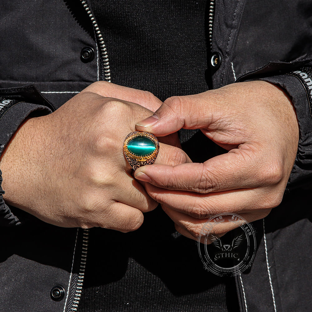 Gothic Pattern Gemstone Stainless Steel Ring