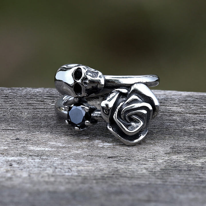 Gothic Rose Skull Stainless Steel Ring