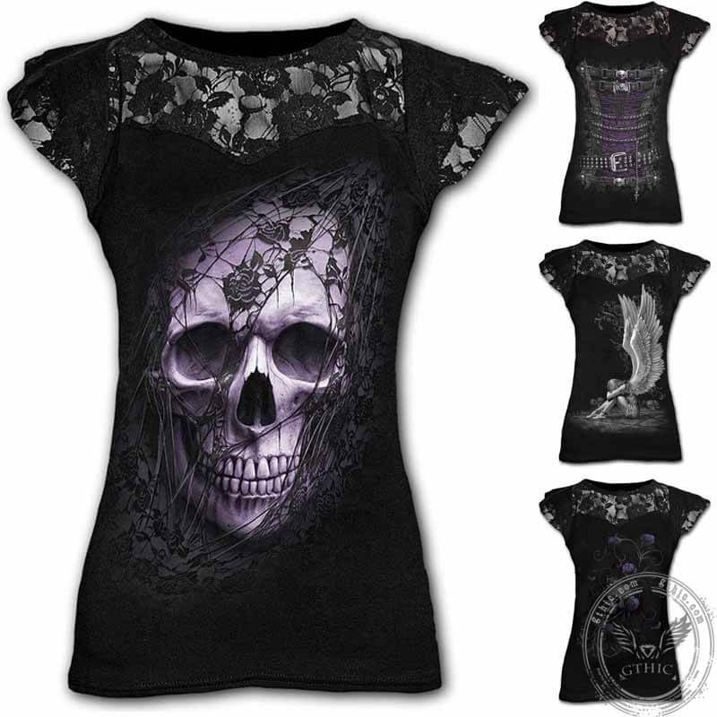 Gothic Skull Print Women’s Long T-shirt