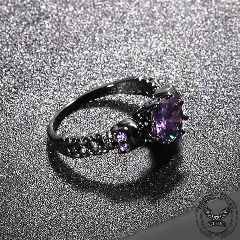 Gothic Skull Purple Zircon Brass Ring