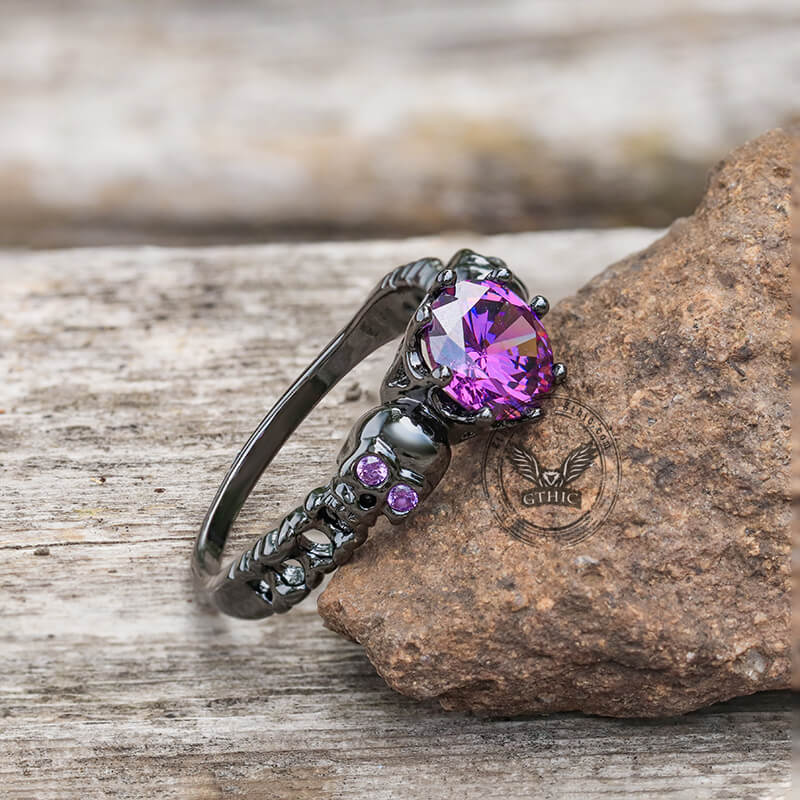 Gothic Skull Purple Zircon Brass Ring