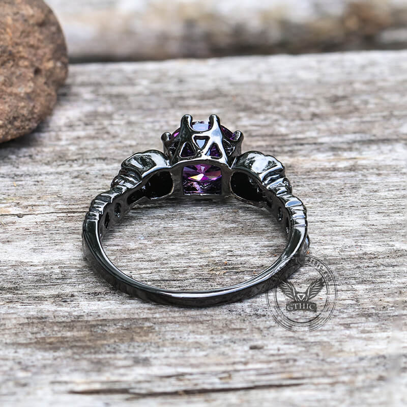 Gothic Skull Purple Zircon Brass Ring