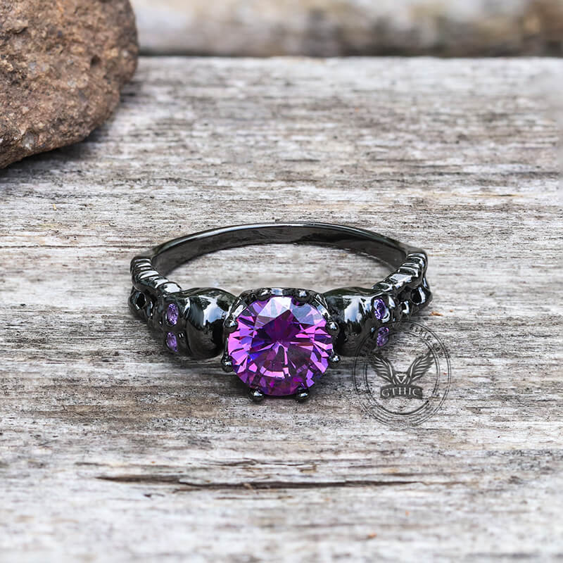 Gothic Skull Purple Zircon Brass Ring