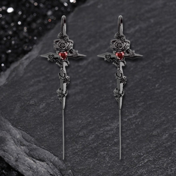 Gothic Taboo Rose Sword Copper Earrings