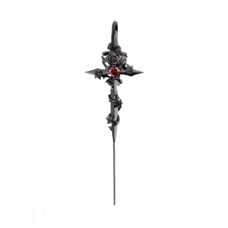 Gothic Taboo Rose Sword Copper Earrings
