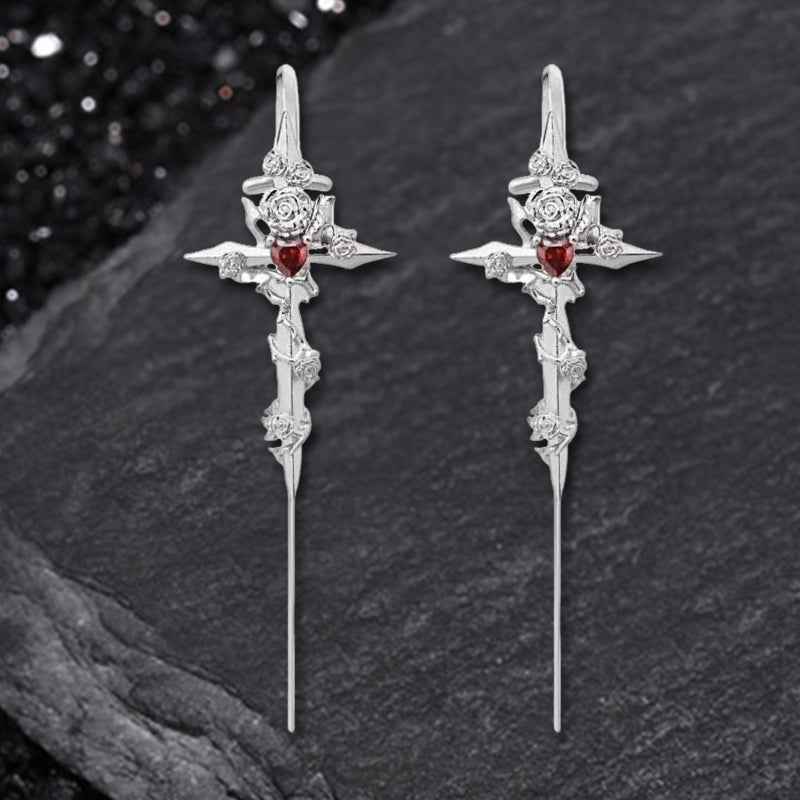 Gothic Taboo Rose Sword Copper Earrings