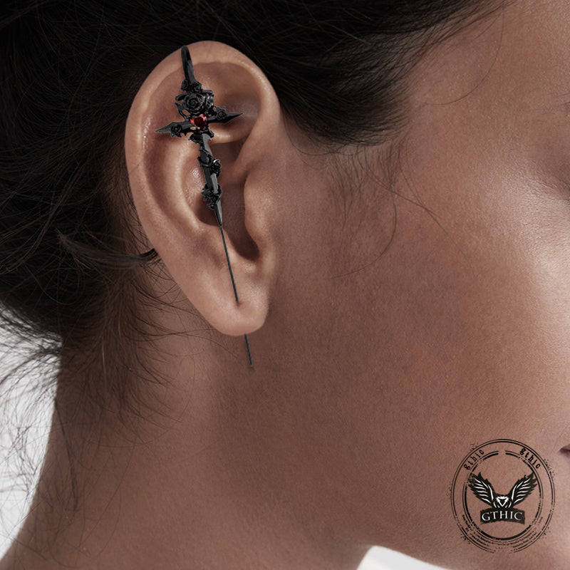 Gothic Taboo Rose Sword Copper Earrings
