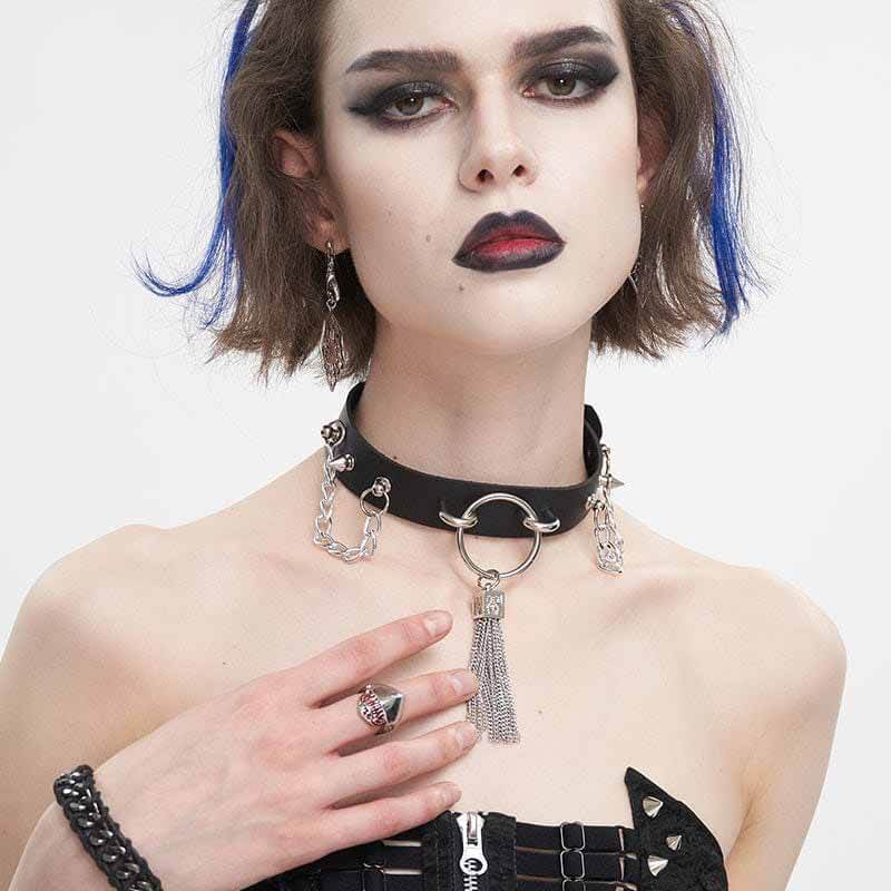 Gothic Tassel Chain Rivets Choker Necklace