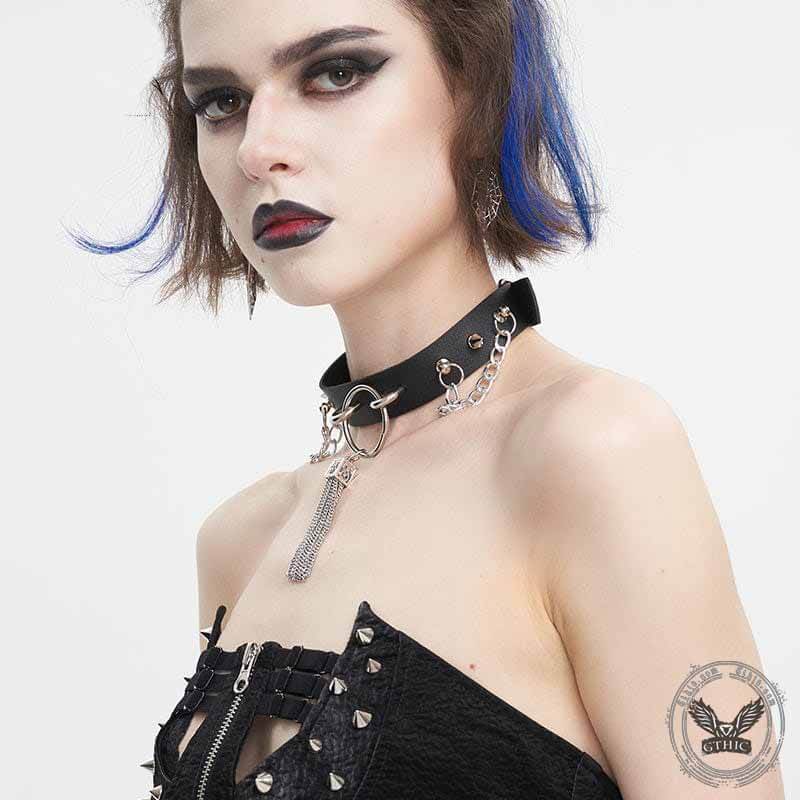 Gothic Tassel Chain Rivets Choker Necklace