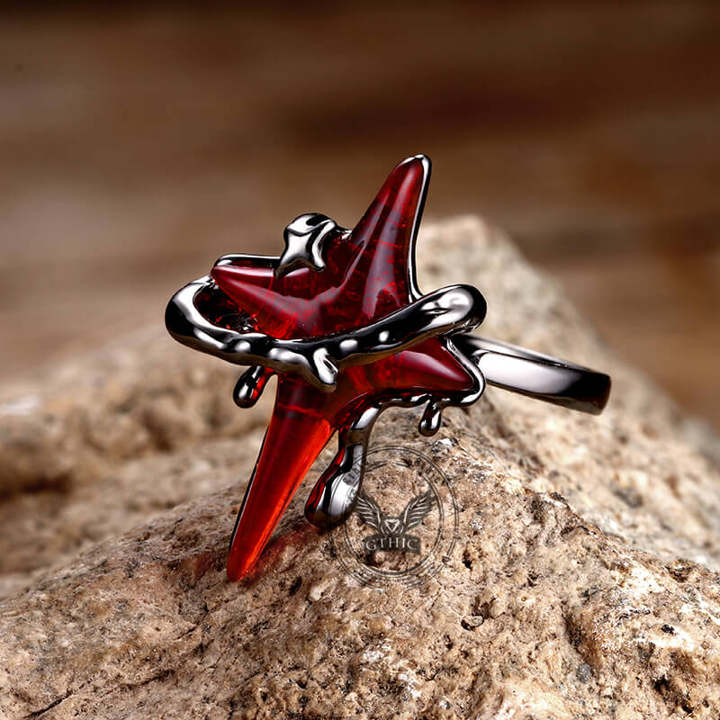 Gothic Thorns Four-Pointed Star Alloy Open Ring