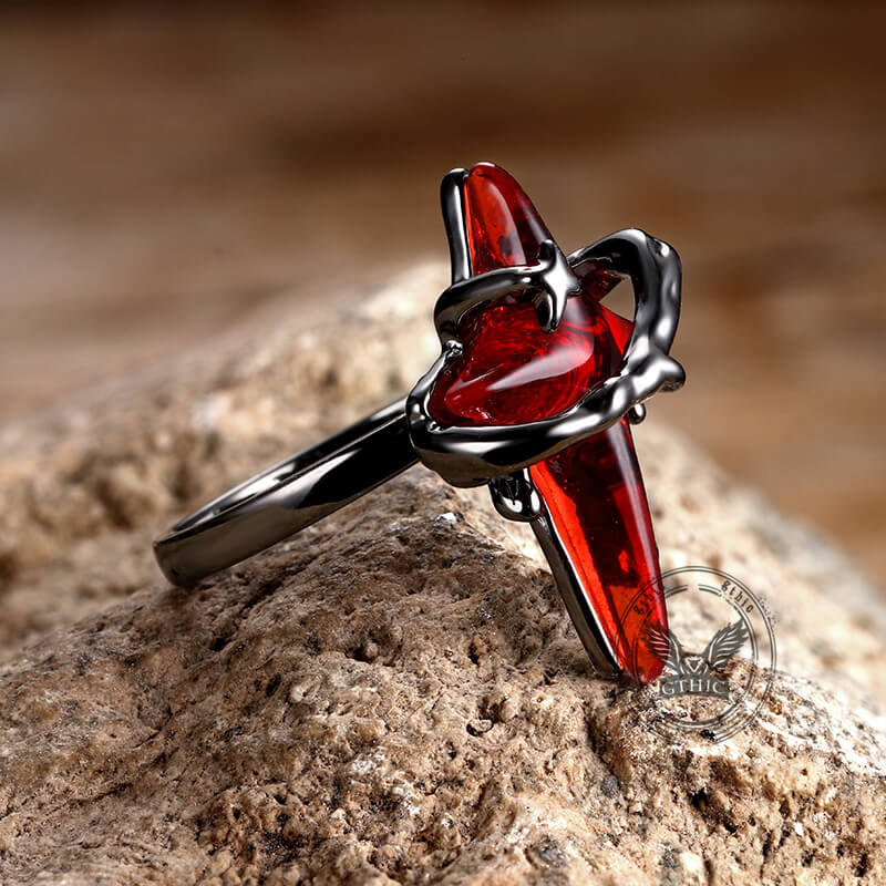 Gothic Thorns Four-Pointed Star Alloy Open Ring