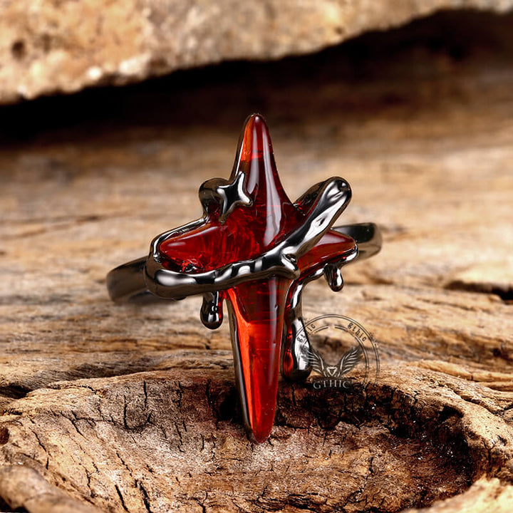 Gothic Thorns Four-Pointed Star Alloy Open Ring