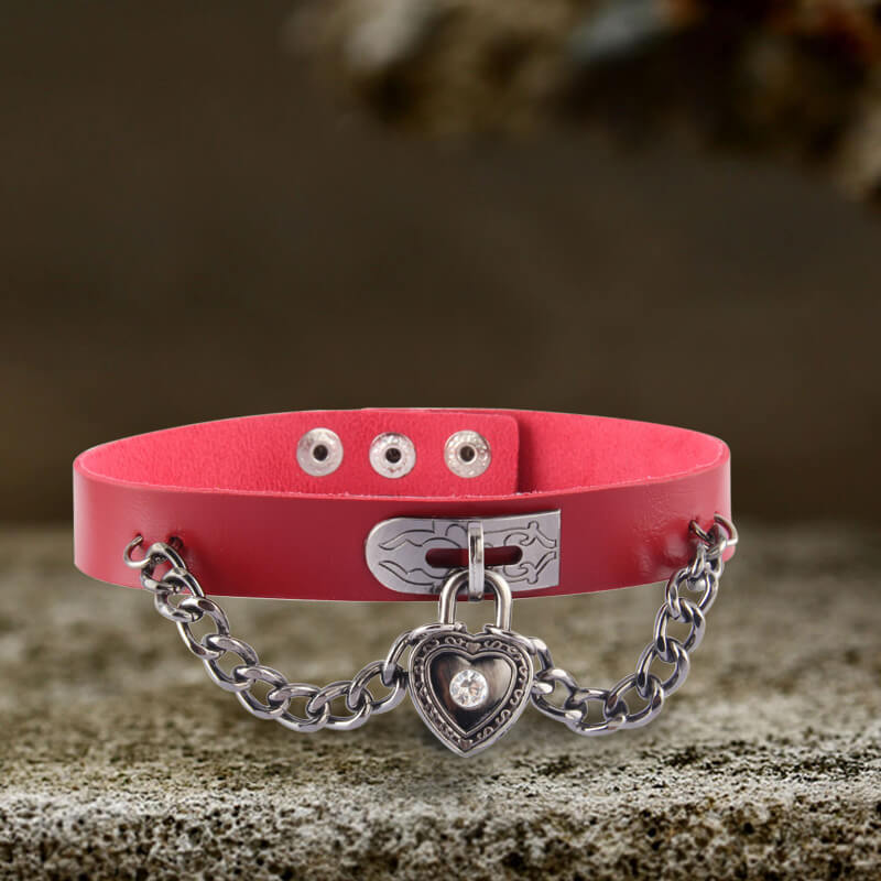 Heart Lock Alloy Leather Choker Necklace