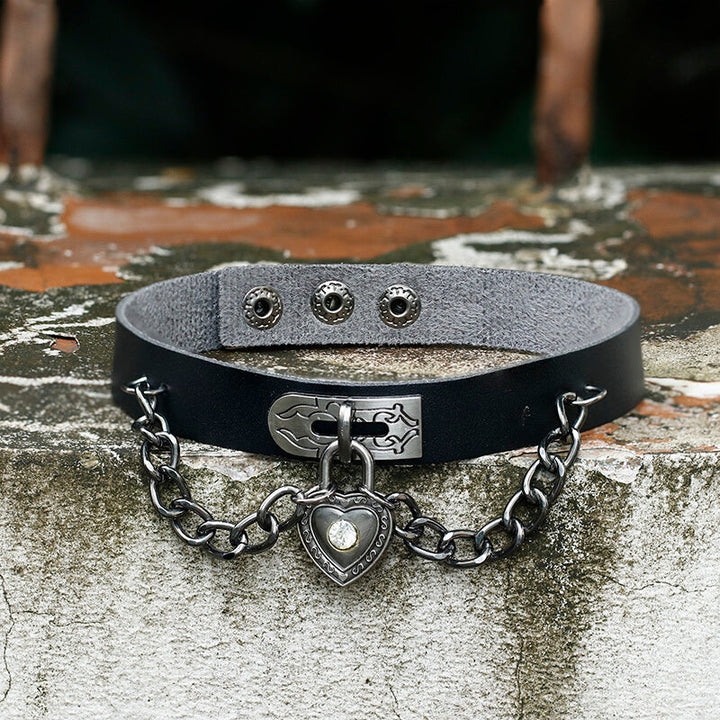 Heart Lock Alloy Leather Choker Necklace