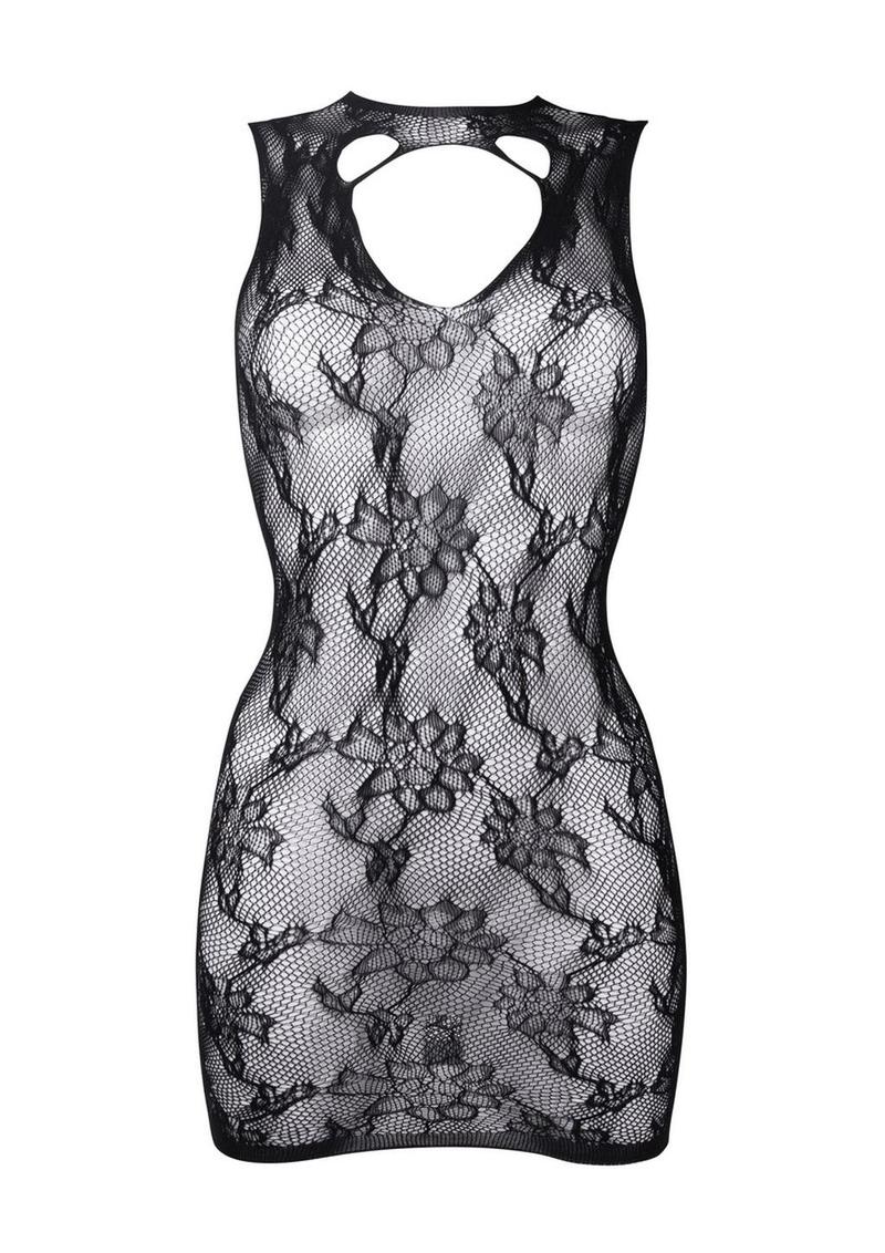 Le Désir High Neck Lace Mini Dress In Sheer Floral Lingerie