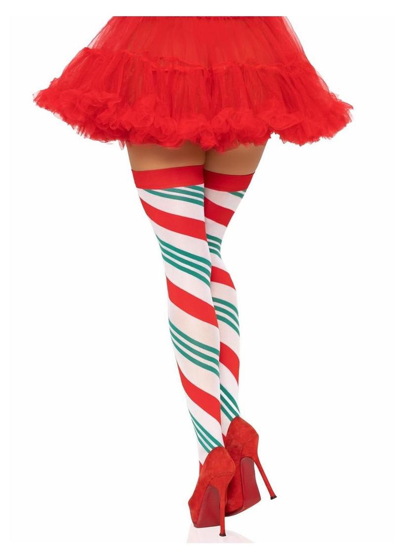 Candy Cane Striped Thigh High Stockings