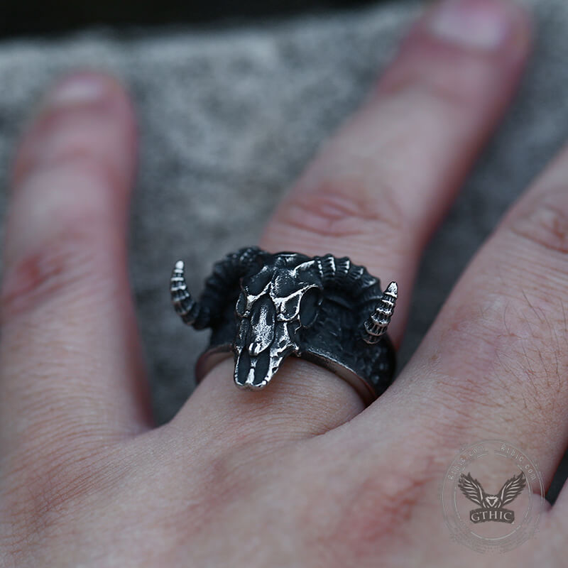 Horned Goat Stainless Steel Satan Ring