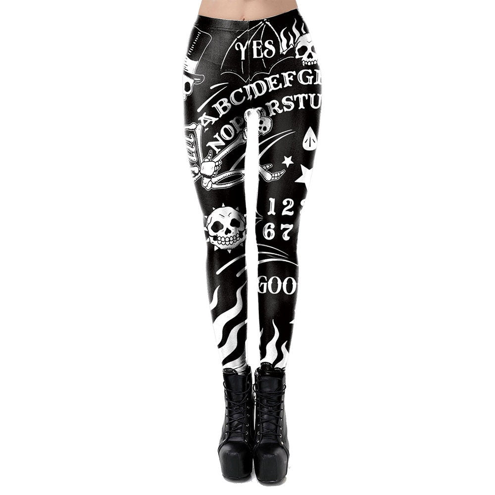 Gothic Ouija Board Print Leggings | Yoga Pants | Dark Skull Stretchy