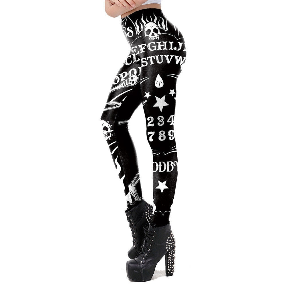 Gothic Ouija Board Print Leggings | Yoga Pants | Dark Skull Stretchy
