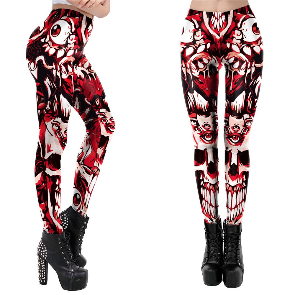 Eyeball Skull Red Print Leggings | Yoga Pants | Dark Skull Stretchy