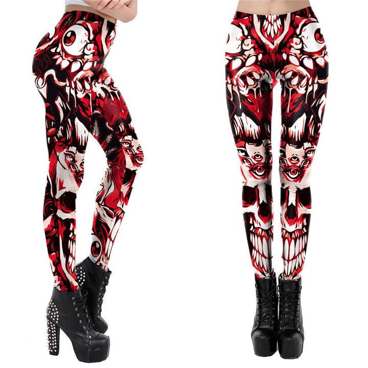 Eyeball Skull Red Print Leggings | Yoga Pants | Dark Skull Stretchy