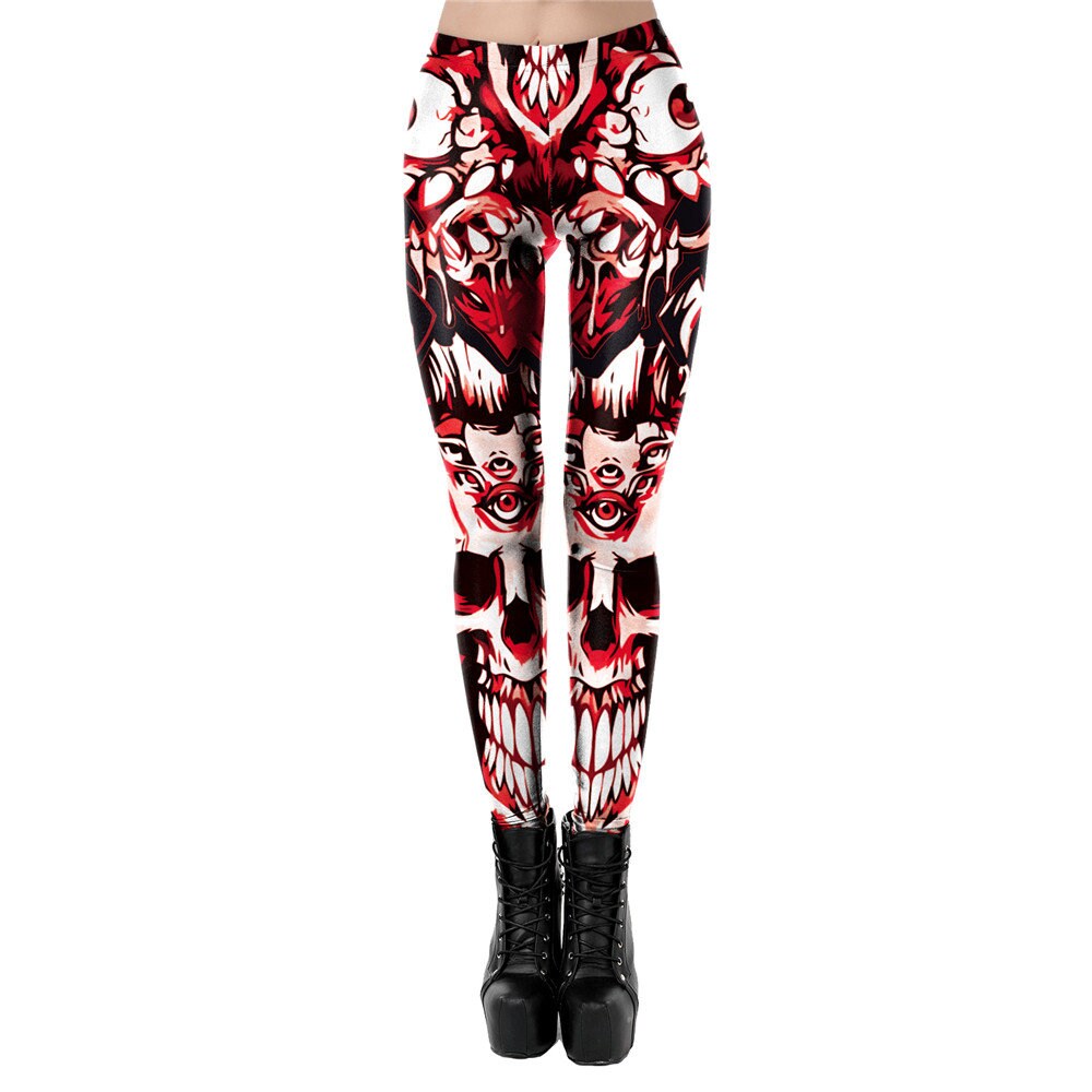 Eyeball Skull Red Print Leggings | Yoga Pants | Dark Skull Stretchy