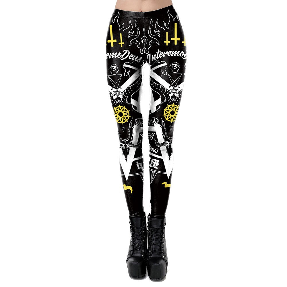 Occult Pentagram Print Leggings | Yoga Pants | Dark Skull Stretchy