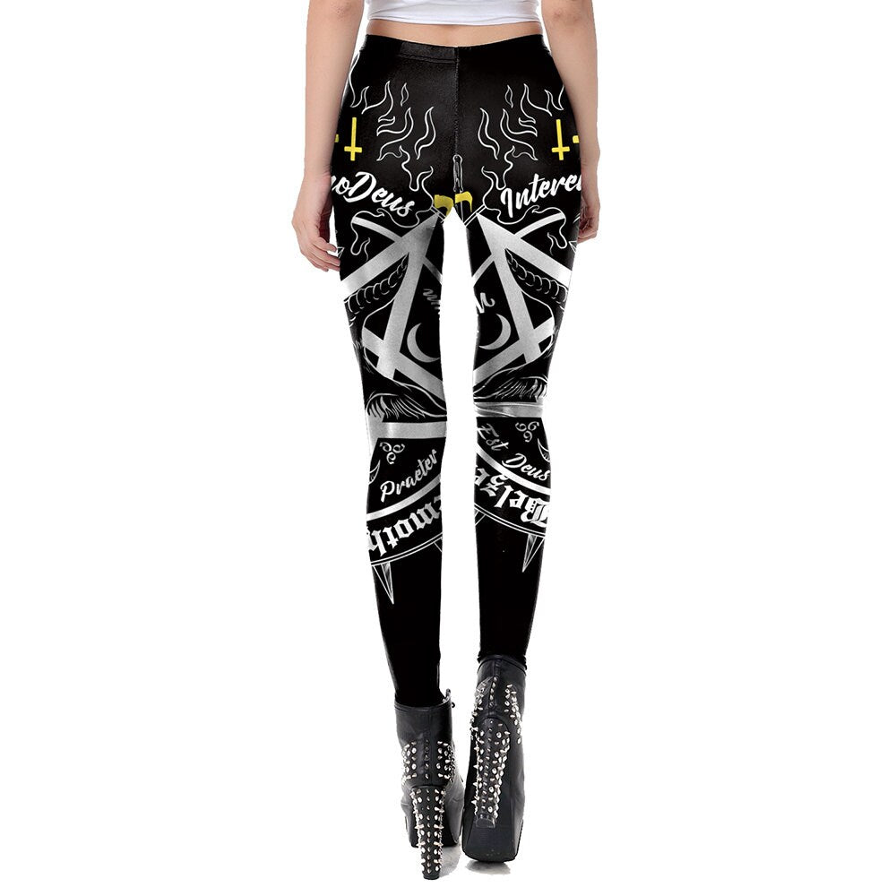Occult Pentagram Print Leggings | Yoga Pants | Dark Skull Stretchy