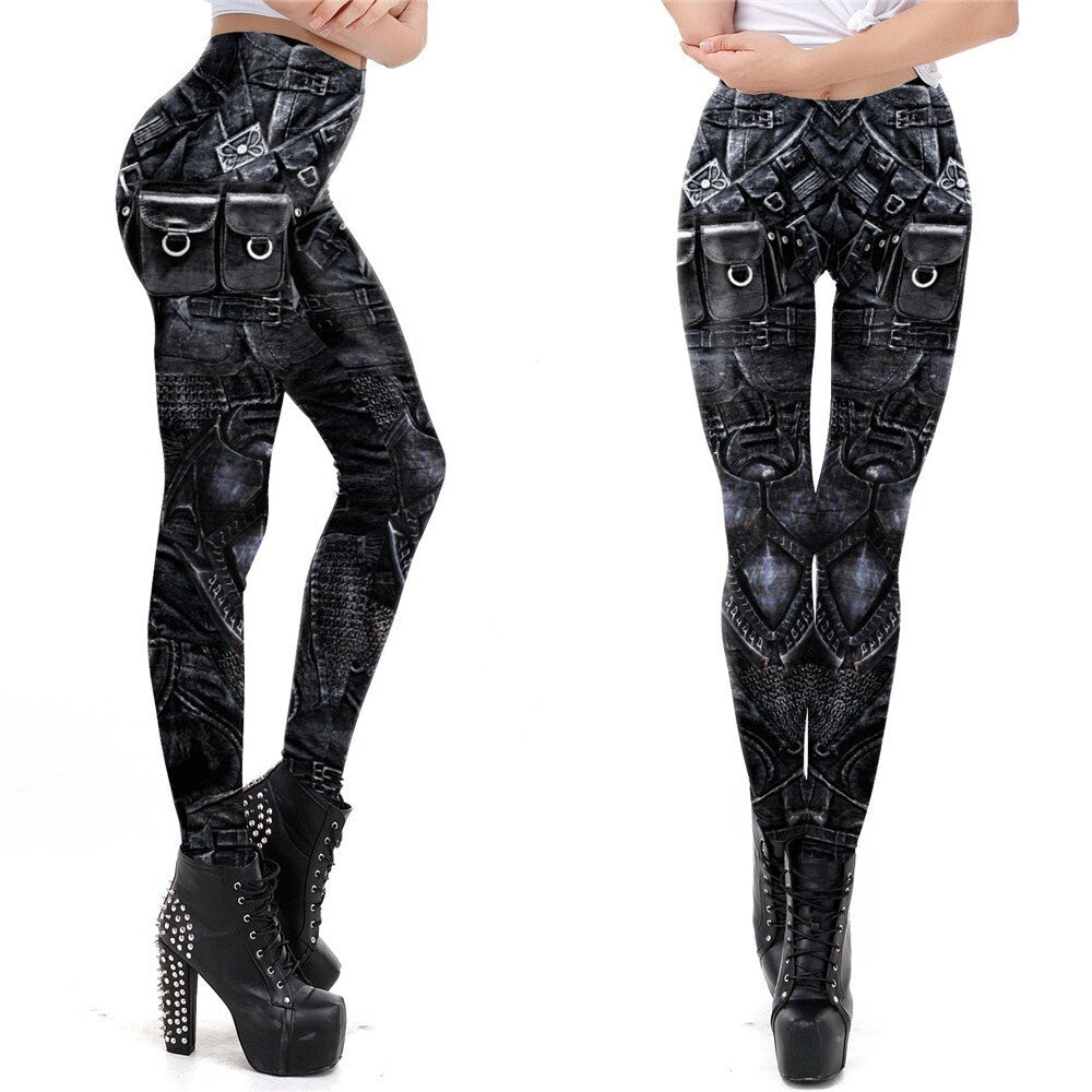 Adventurer Print Leggings | Yoga Pants | Black and White Steampunk Stretchy