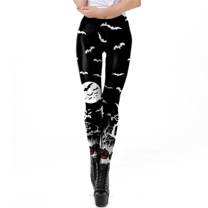 Halloween Bats n Moon Print Leggings | Yoga Pants | Dark Skull Stretchy