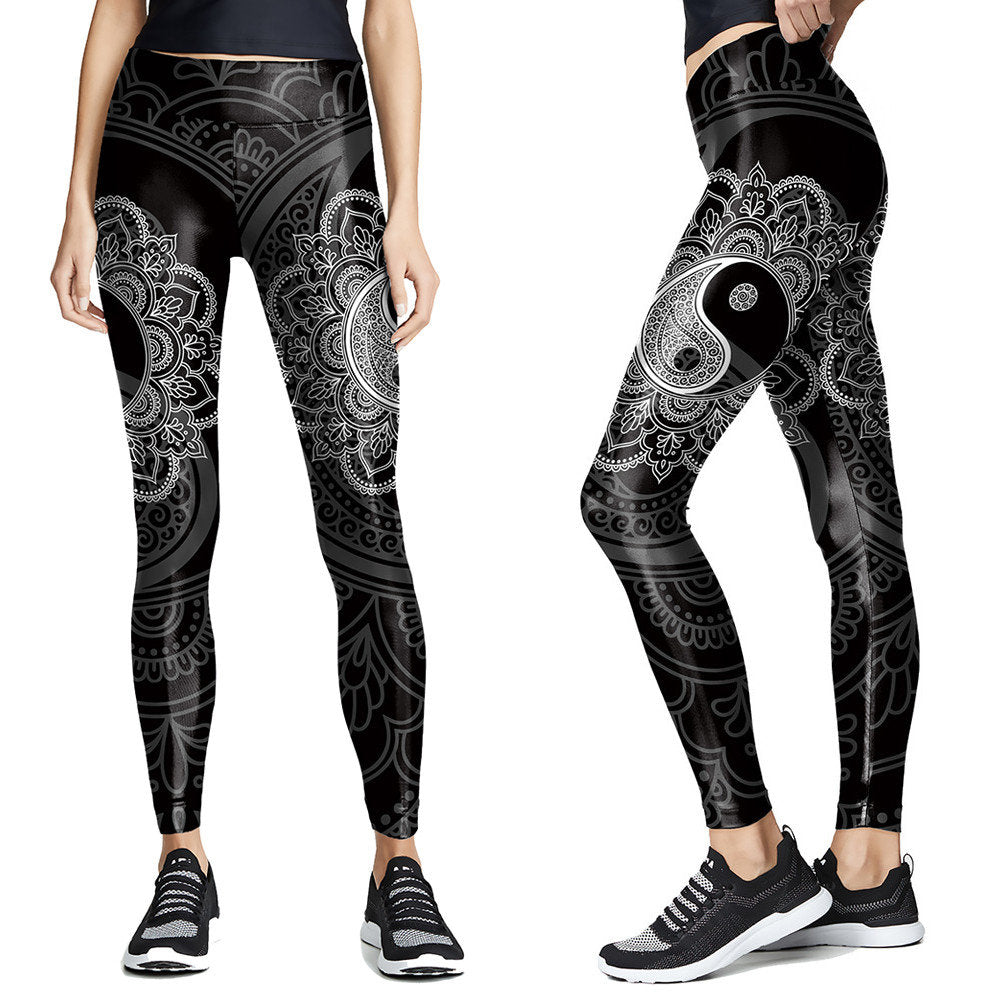 Yin Yang Mandala Leggings | Yoga Pants | Gothic Dark Stretchy