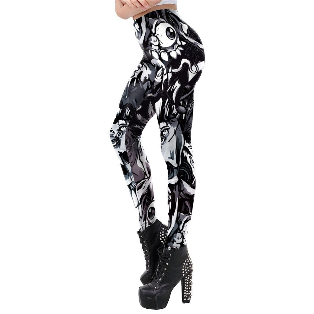 Eyeball Skull Print Leggings | Yoga Pants | Dark Skull Stretchy