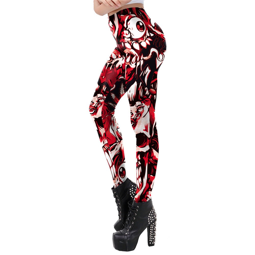 Eyeball Skull Red Print Leggings | Yoga Pants | Dark Skull Stretchy
