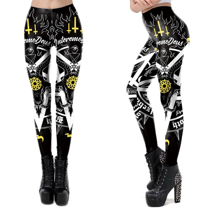 Occult Pentagram Print Leggings | Yoga Pants | Dark Skull Stretchy