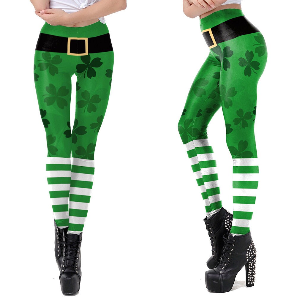 St Patricks Day Clover Print Leggings | Yoga Pants | Leprechaun Stretchy