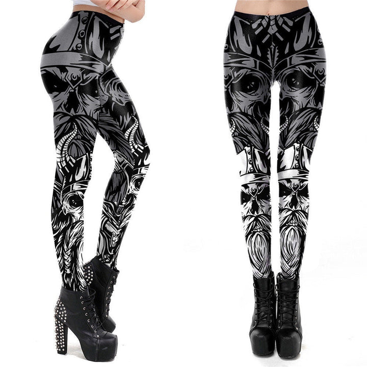 Viking Skull Print Leggings | Yoga Pants | Dark Skull Stretchy