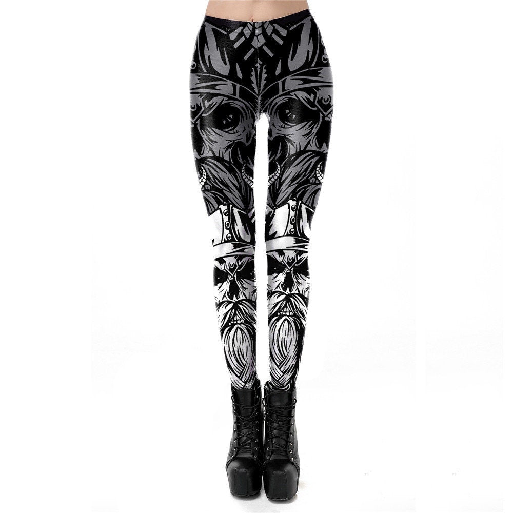 Viking Skull Print Leggings | Yoga Pants | Dark Skull Stretchy