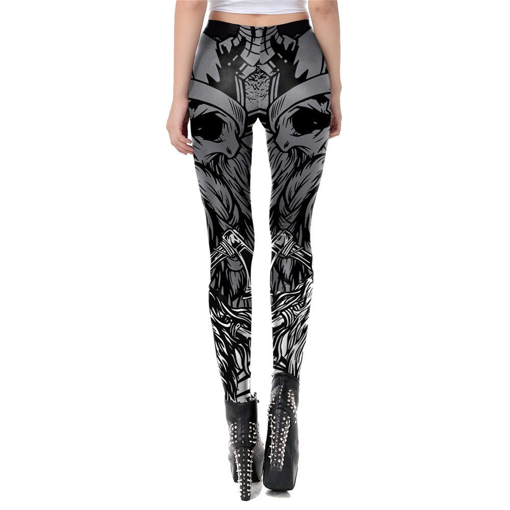 Viking Skull Print Leggings | Yoga Pants | Dark Skull Stretchy