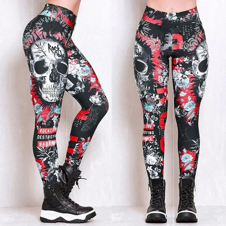 Rock n Roll Skull Red Leggings | Yoga Pants | Dark Gothic Stretchy
