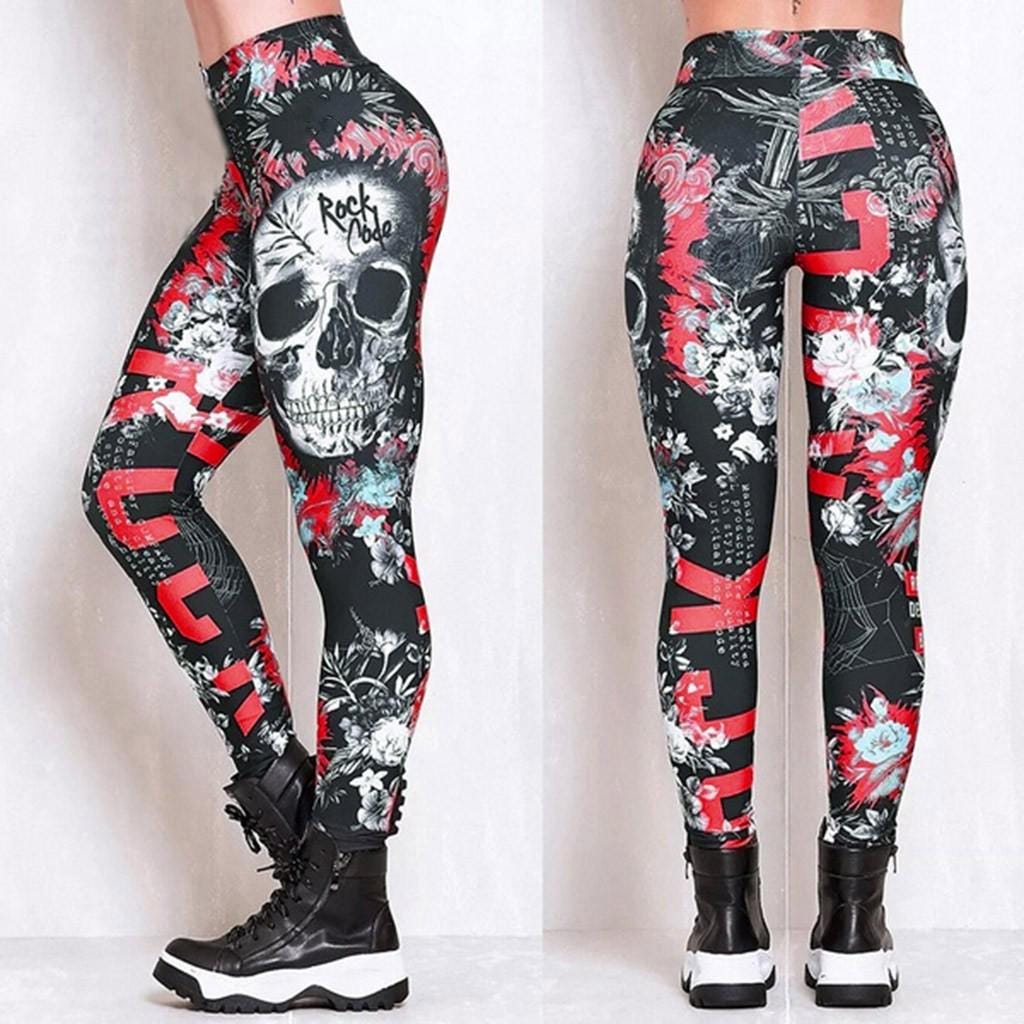 Rock n Roll Skull Red Leggings | Yoga Pants | Dark Gothic Stretchy